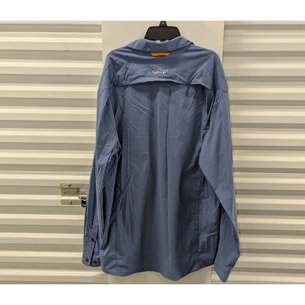 Orvis Men's Size XL Blue Vented Nylon Fishing Long Sleeve Button Front Shirt‎